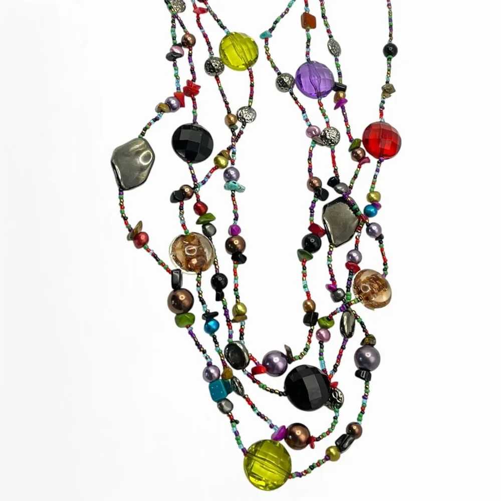 Colorful Necklace Multi Strand Glass Stone Shell Acrylic Bohemian Layered Beaded